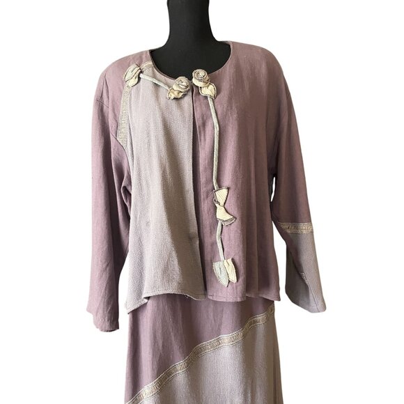 Vintage Spencer Alexis maxi dress & jacket rosette applique sz 12 USA lavender f - Picture 2 of 16
